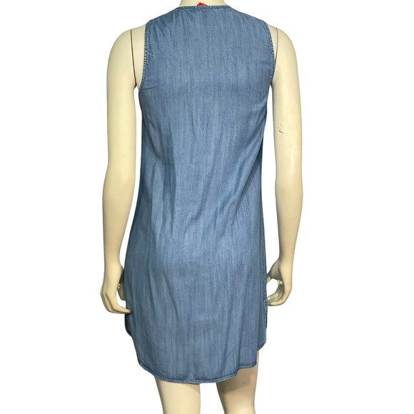 3/$20 Chelsea Violet Sz XS Shift Dress Lace Up Neckline Embroidered Chambray - Picture 4 of 11